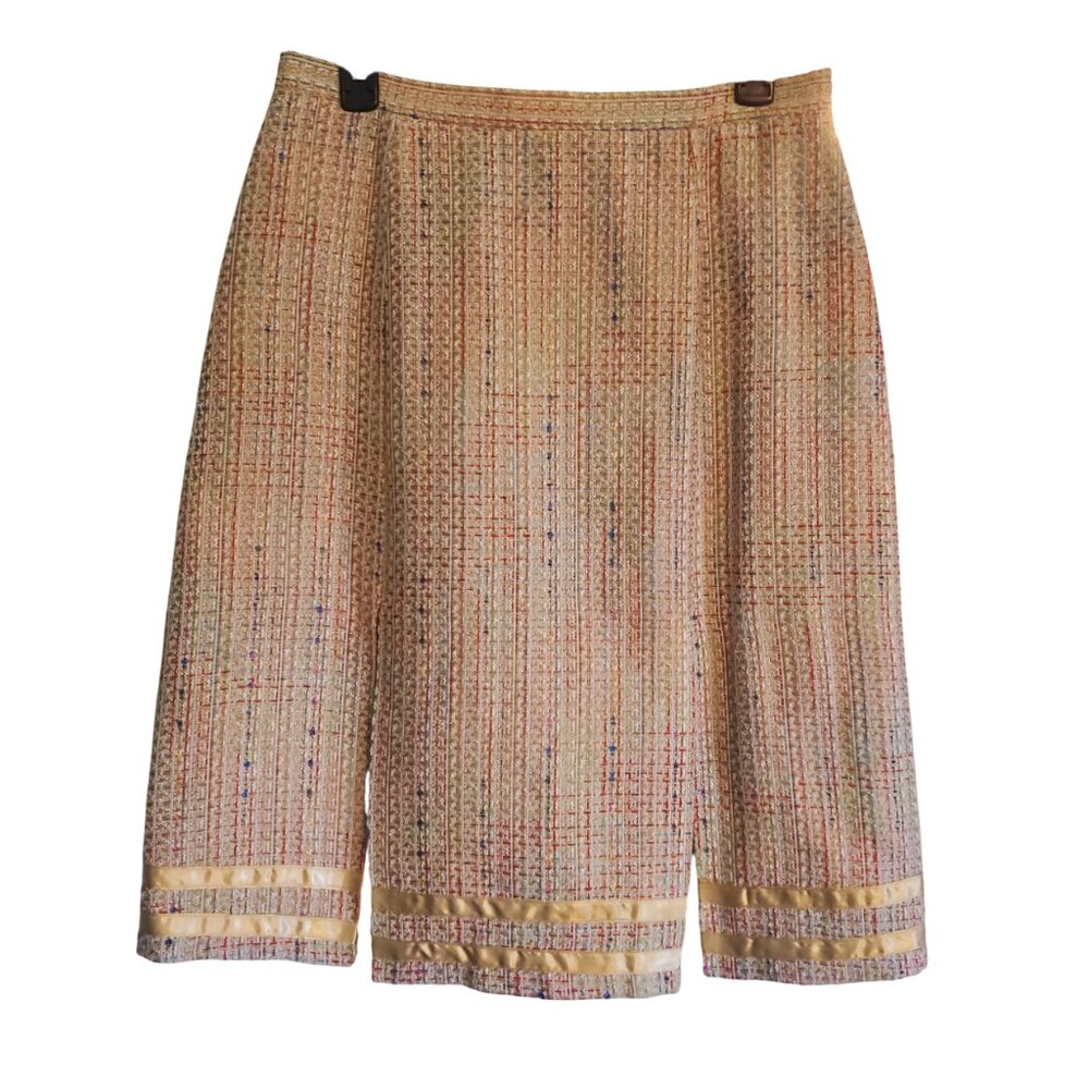 Vintage 90s Tain Rainbow Stitching Colorful Eclectic Knee Length Academia Skirt